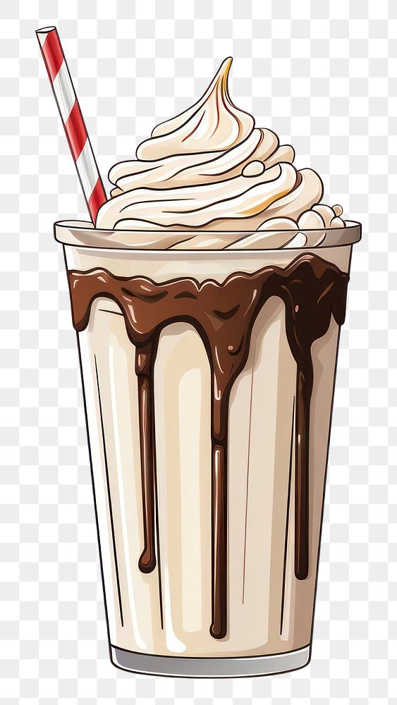 PNG A cartoon-like drawing of a milkshake dessert drink cream.
