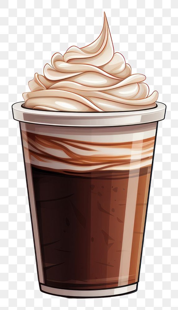 PNG A cartoon-like drawing of a mocha dessert coffee drink.
