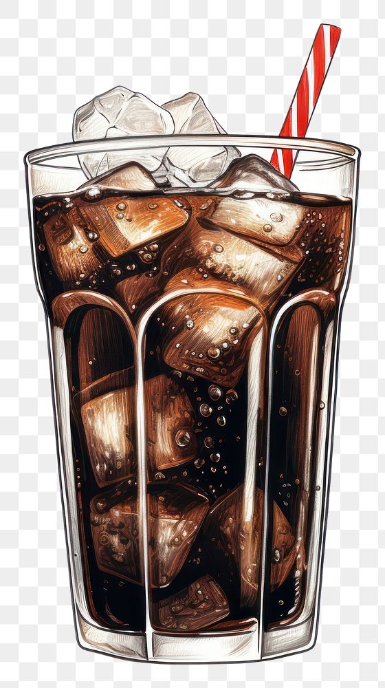 PNG A cartoon-like drawing of a cola drink glass soda
