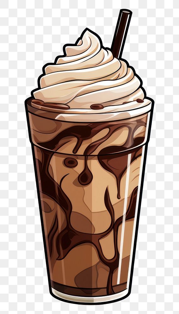 PNG Iced chocolate milkshake dessert cartoon.
