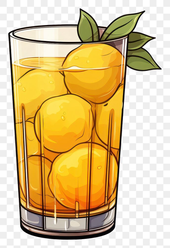 PNG A cartoon-like drawing of a yellow plum juice fruit drink lemon.