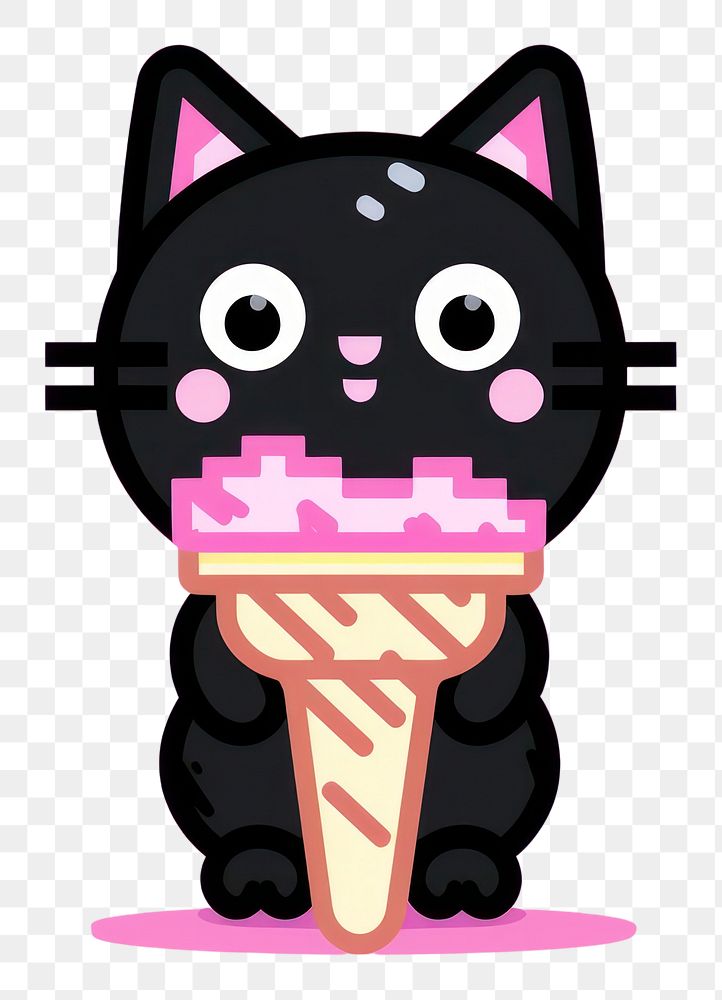PNG Kawaii black cat dessert eating cream.