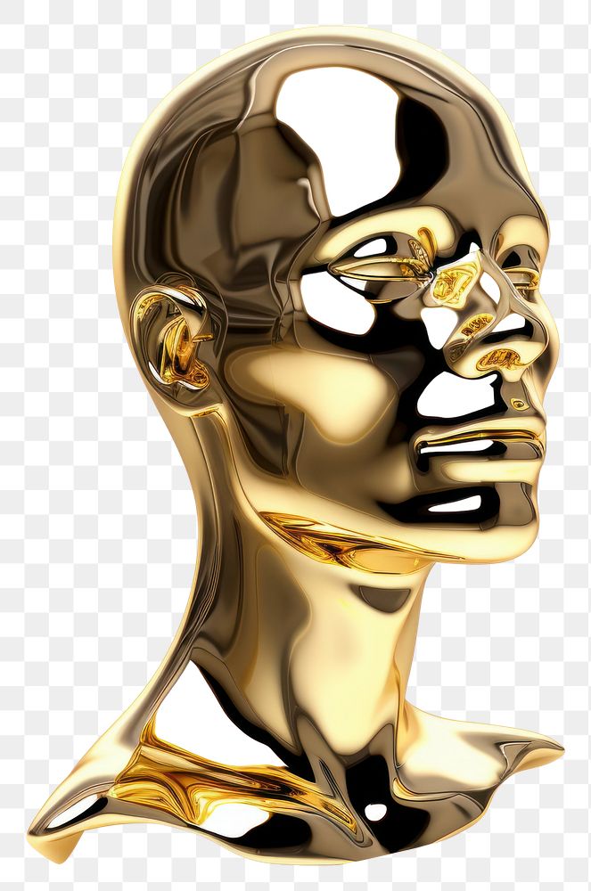 PNG  Head human sculpture shiny gold.
