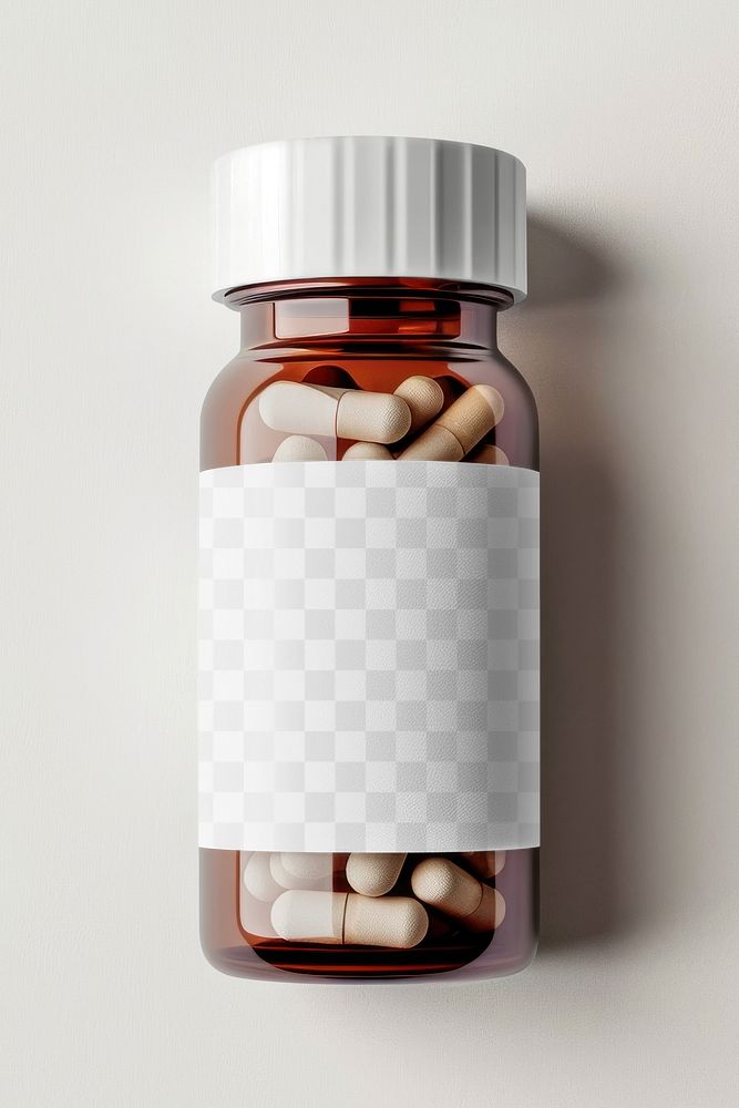 Medicine bottle label png product mockup, transparent design