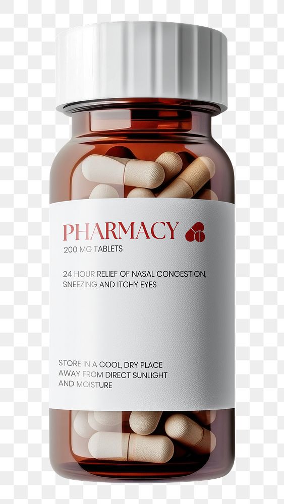 Allergy medicine bottle png, transparent background