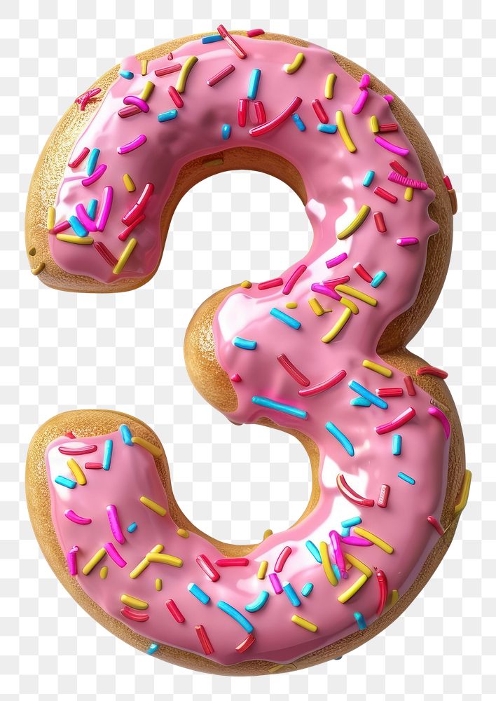PNG Donut in number Shaped of 3 dessert donut shape.