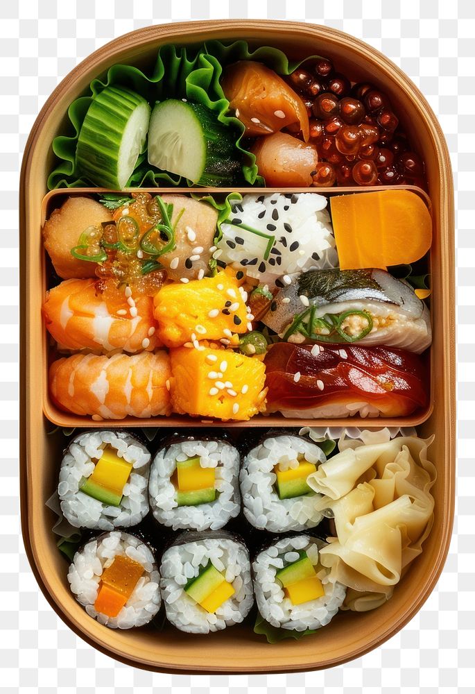 PNG Cute japanese bento box sushi lunch food.