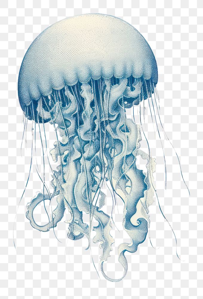 PNG Silkscreen of jellyfish invertebrate transparent underwater.