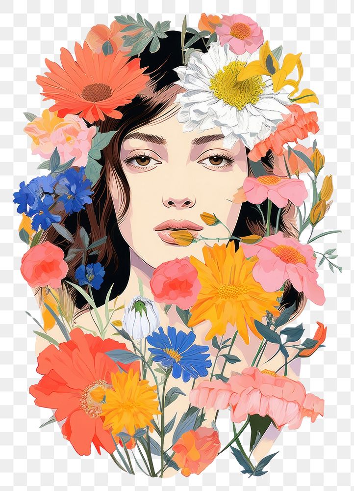 PNG Drawing with flowers art painting pattern