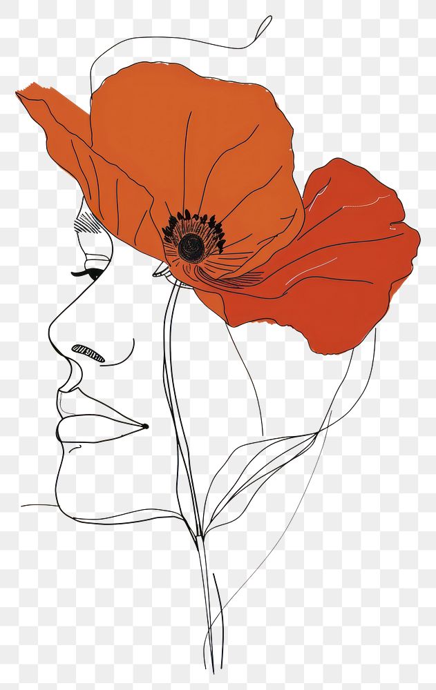 PNG Poppy on face drawing art sketch.