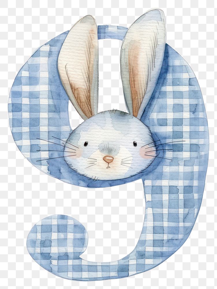 PNG Bunny alphabet 9 mammal rabbit watercolor painting.