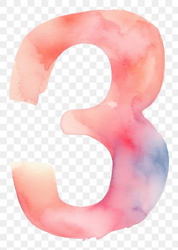 PNG  Watercolor illustration number letter 3 white background creativity abstract.