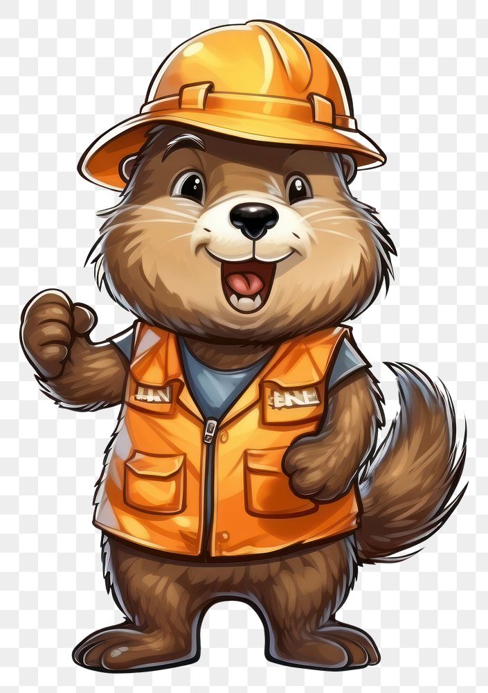 PNG Beaver character Construction worker clothing cartoon mammal.
