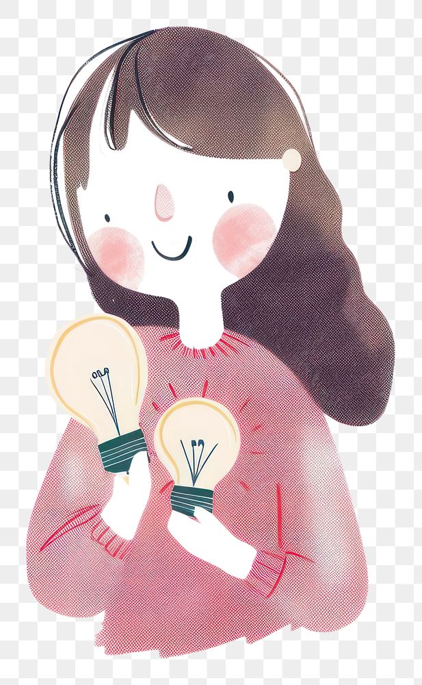 PNG Person holding light bulb cartoon person cute.