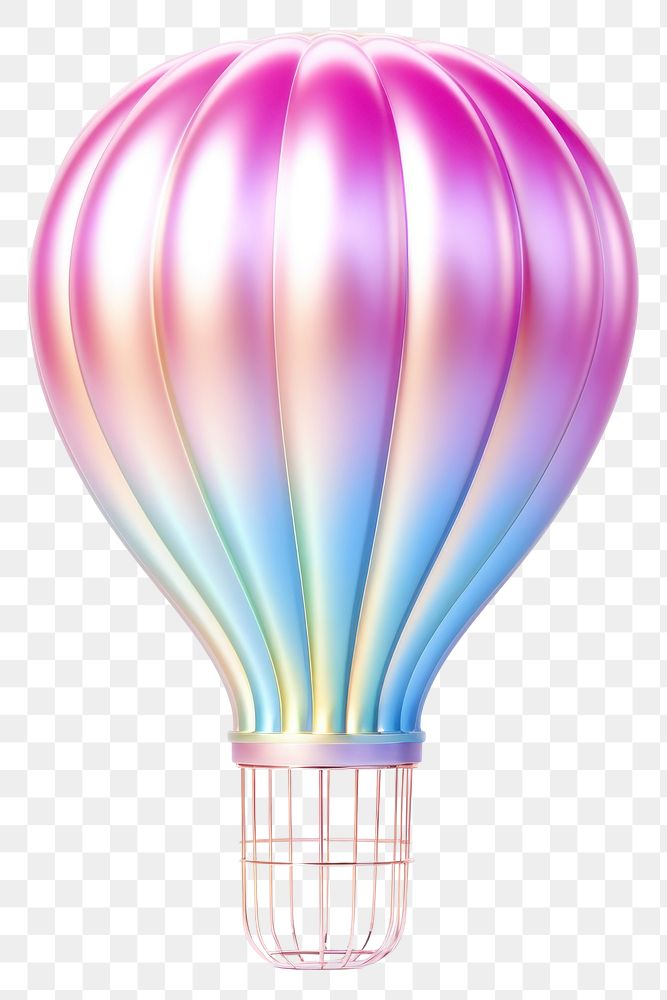 PNG 3d render of hot air balloon holographic glass color aircraft transportation fragility.
