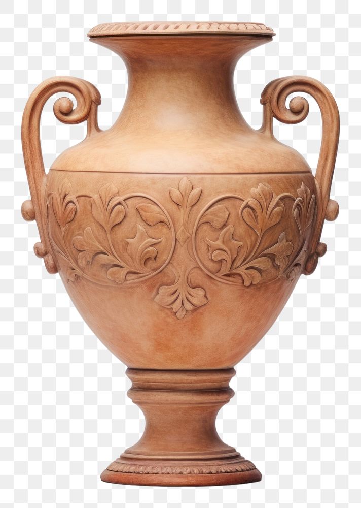 PNG Clay vase pottery urn white background.