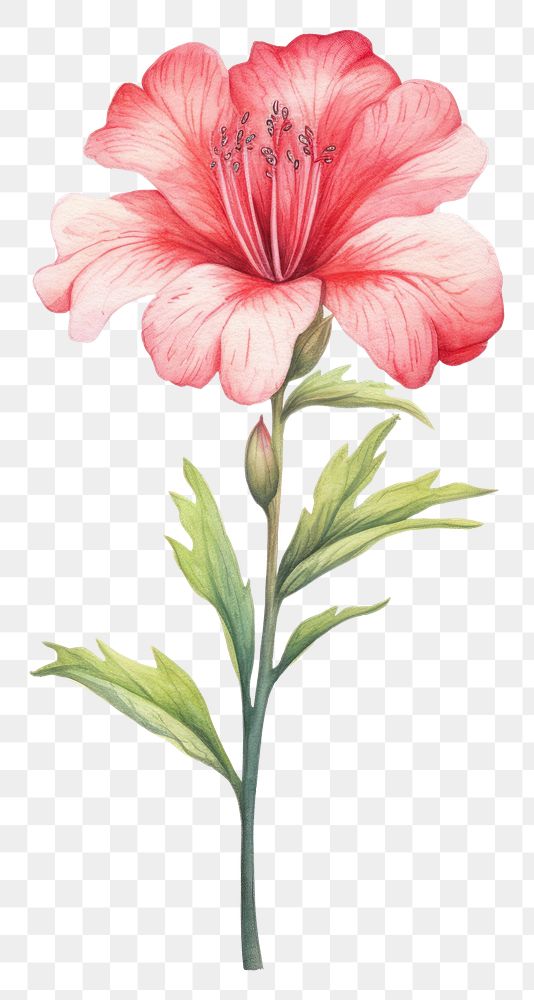 PNG Cute watercolor illustration of a Azalea flower minimal hibiscus blossom plant.