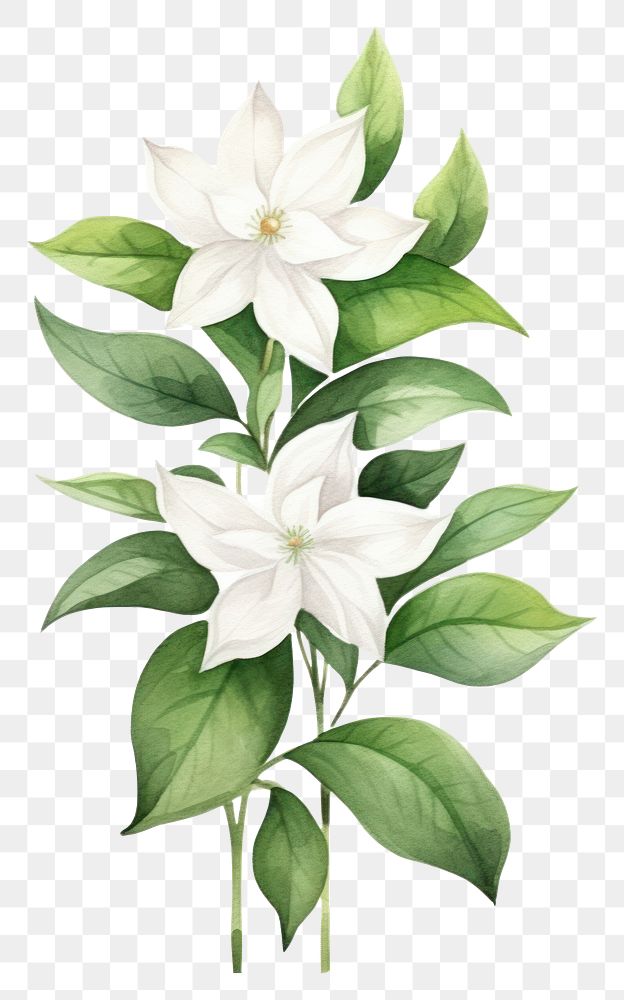 PNG Cute watercolor illustration of a Jasmine flower minimal plant petal white.