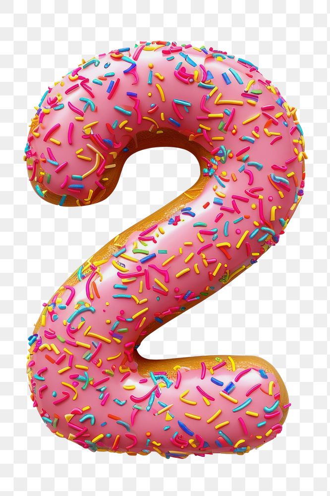 Number 2 png 3D donut alphabet, transparent background