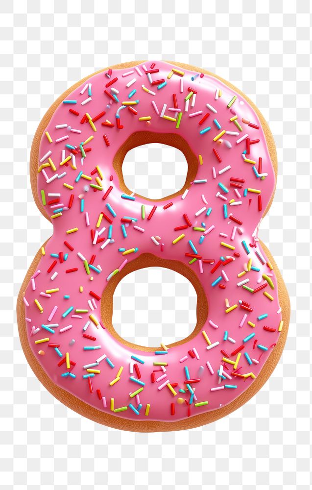 Number 8 png 3D donut alphabet, transparent background
