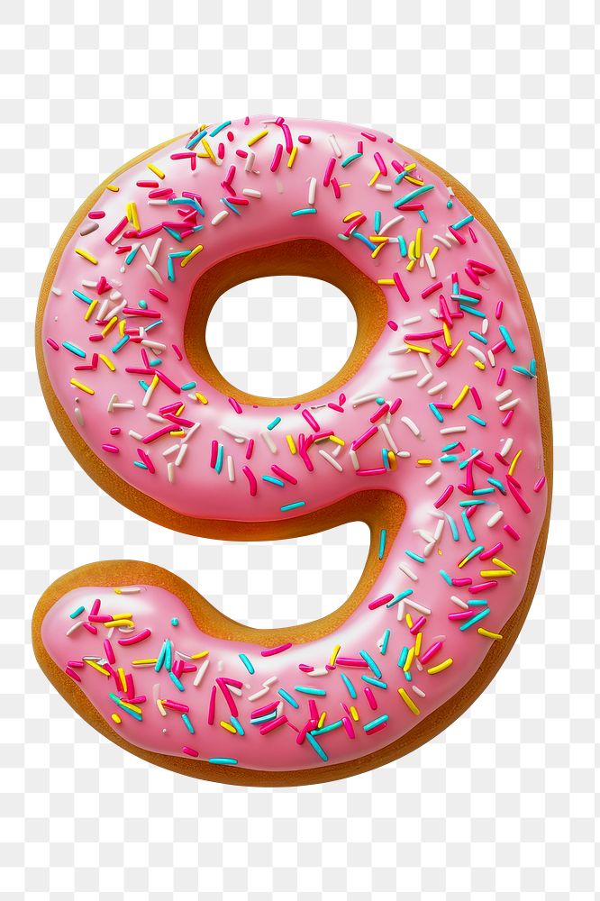 Number 9 png 3D donut alphabet, transparent background