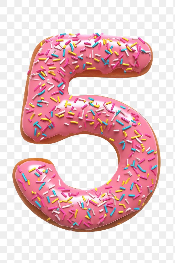 Number 5 png 3D donut alphabet, transparent background