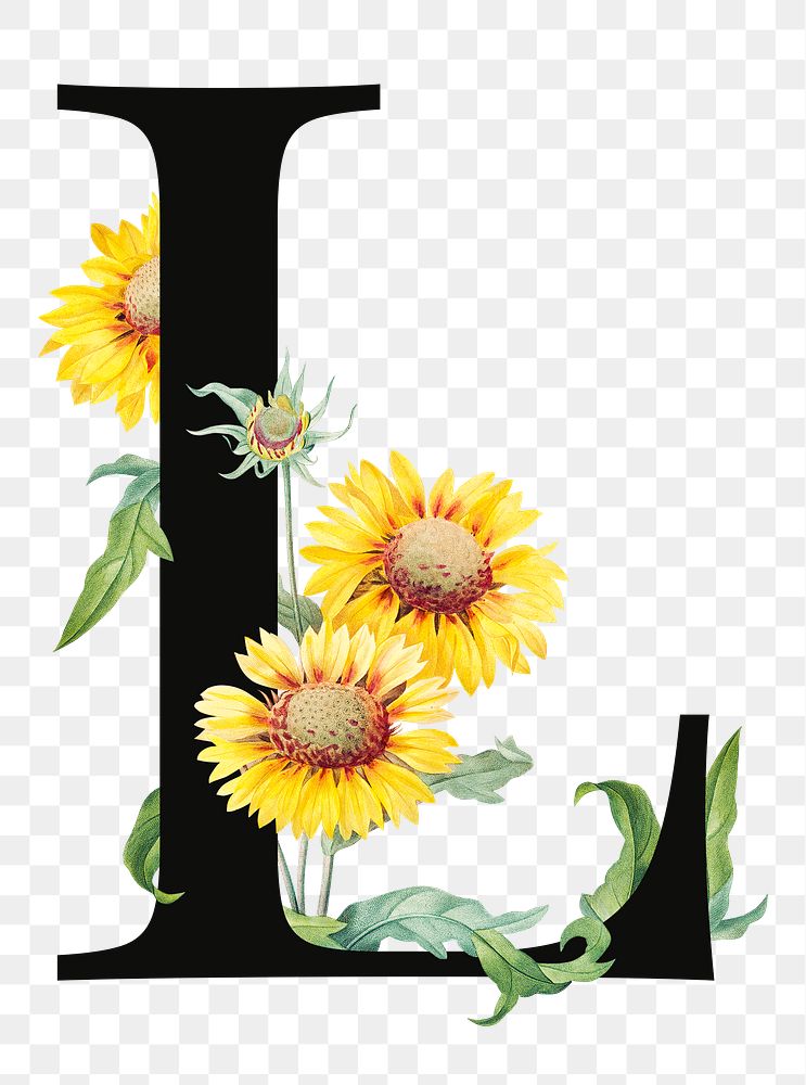 PNG floral letter L digital art illustration, transparent background