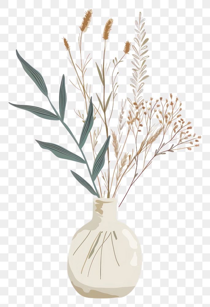 PNG Botanical illustration wild flower vase plant jar centrepiece decoration. 