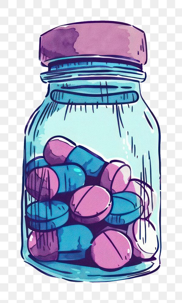 PNG Hand-drawn bottle of medicine pills jar container drinkware.