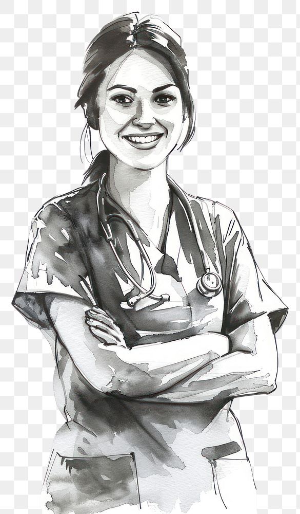 PNG Monochromatic Modern Nurse woman drawing sketch adult.