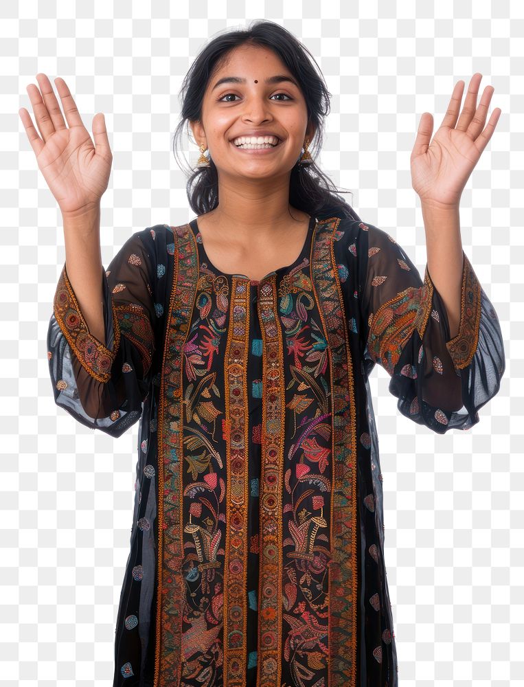 PNG Excited indian woman raised her hands up portrait smile adult.