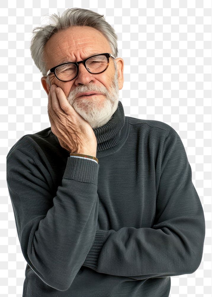 PNG Senior man touching cheek with hand portrait glasses adult.