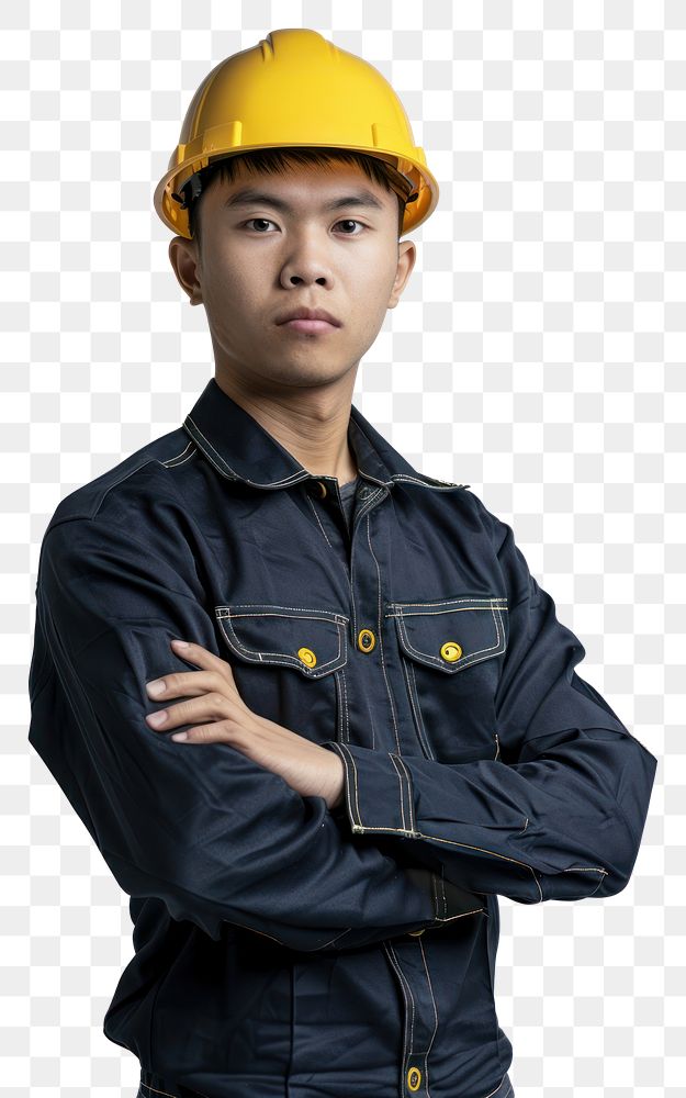 PNG Industrial Asian engineer hardhat helmet white background. 