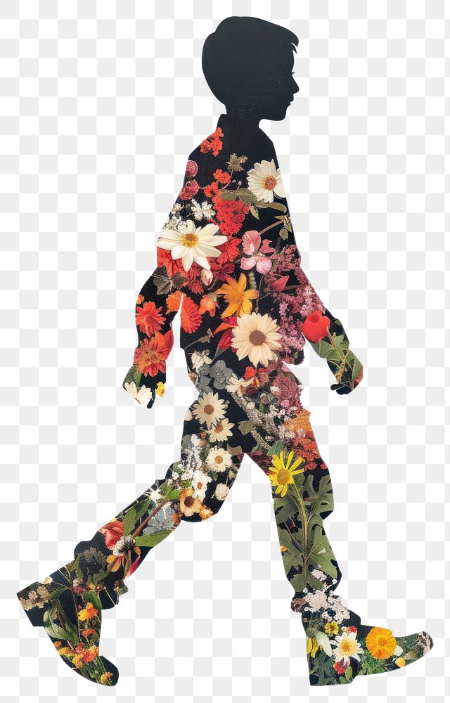 PNG Flower Collage boy walking fashion pattern flower.