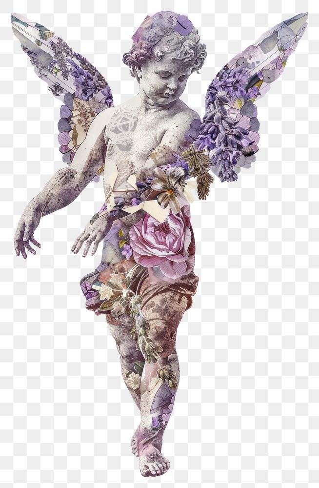 PNG Lavender Collage cupid sculpture flower purple