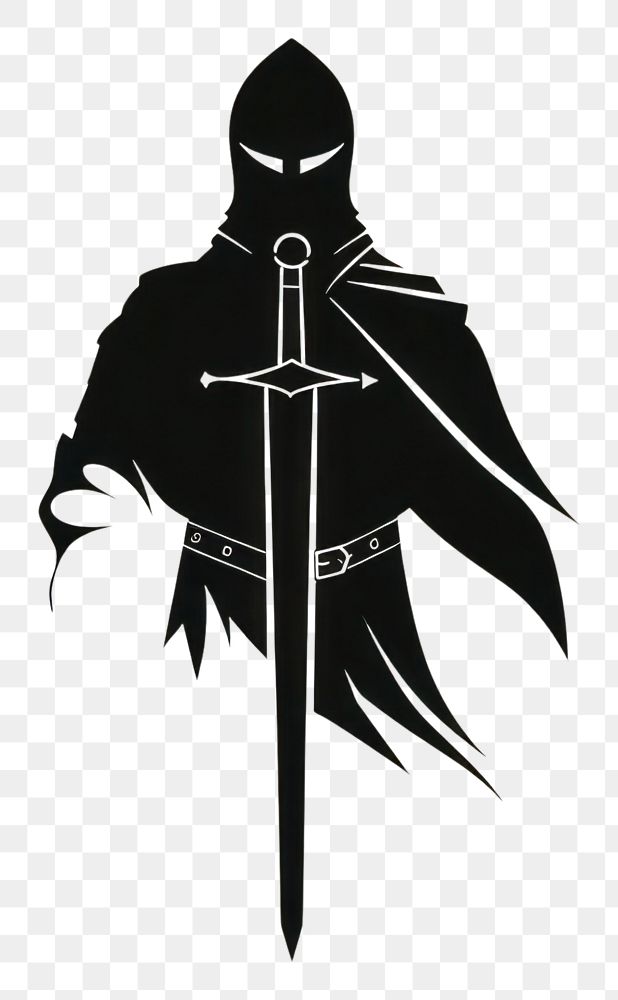 PNG Black minimalist gaming sword Knight Vintage logo design silhouette creativity darkness