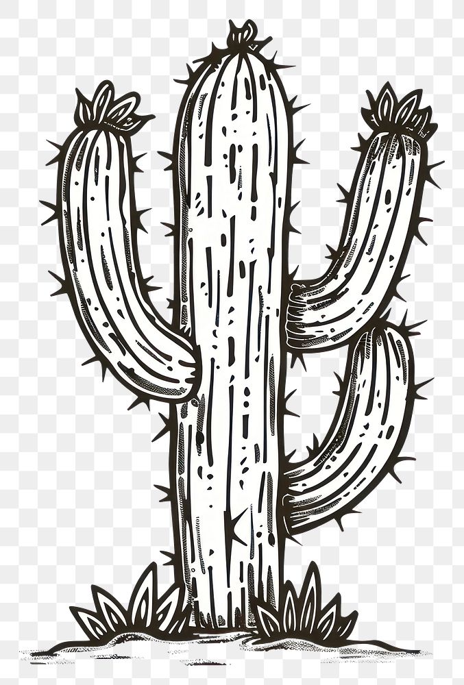 PNG simple hand drawn decorative *divider doodle cactus*, black outline, cute ornament, minimal, white background, --ar 3:2 …