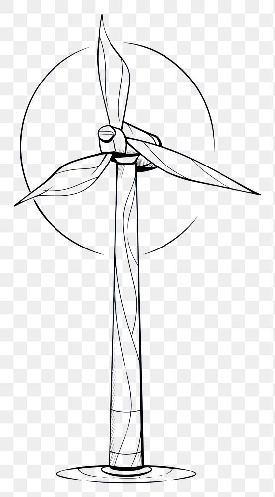 PNG Illustration of a minimal simple wind turbine machine cartoon sketch.