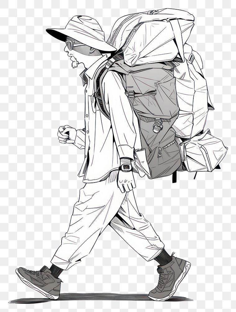 PNG Illustration of a minimal simple backpacker sketch footwear cartoon.