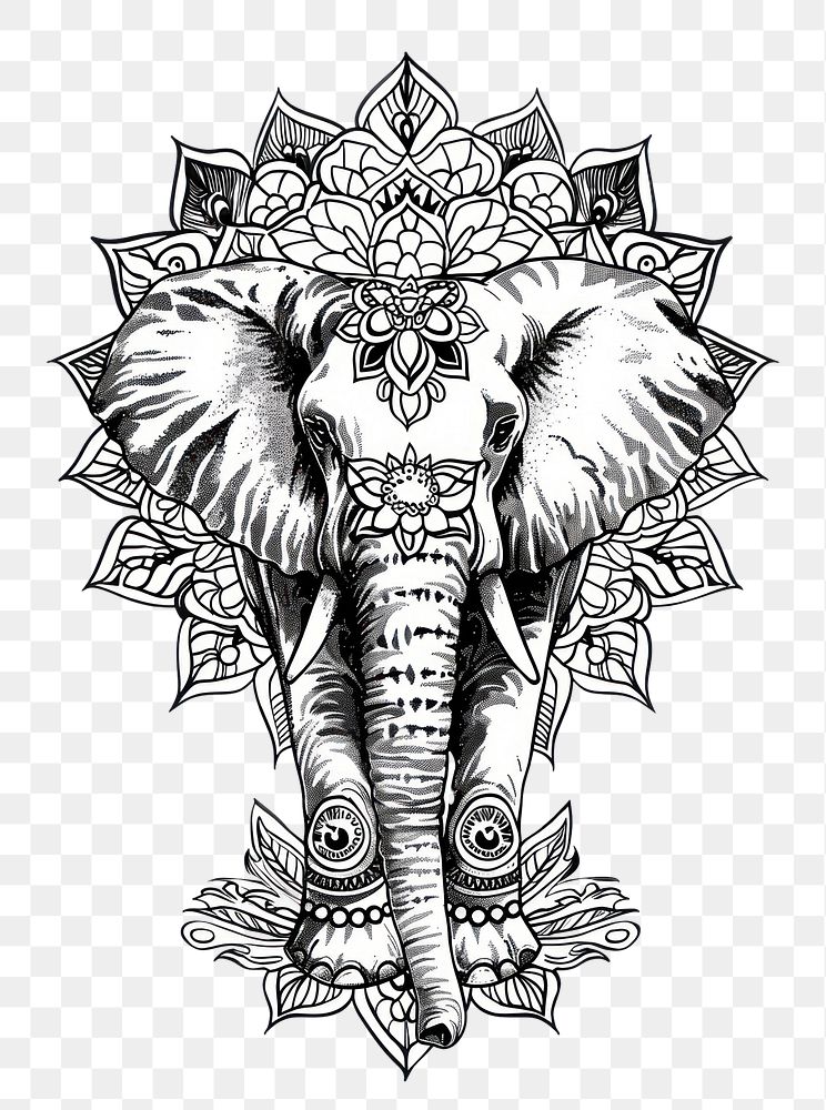 PNG  Elephant illustrated wildlife drawing.