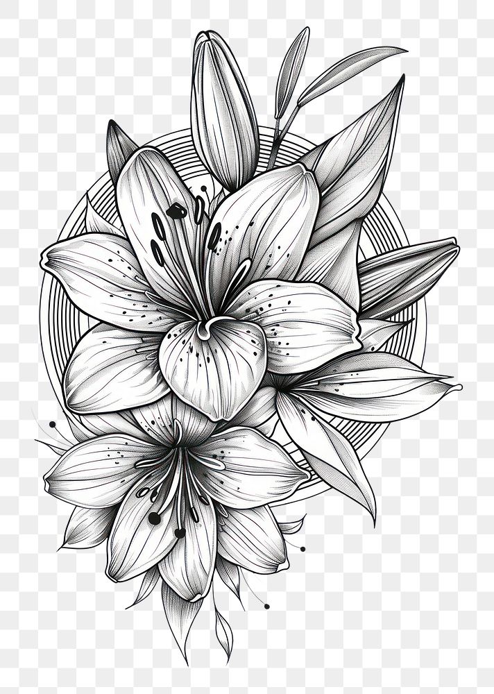 PNG  Lily flower illustrated chandelier drawing.