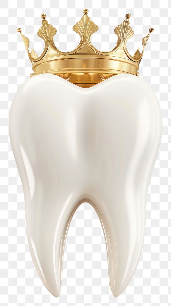 PNG White tooth 3D illustration crown gold white background.