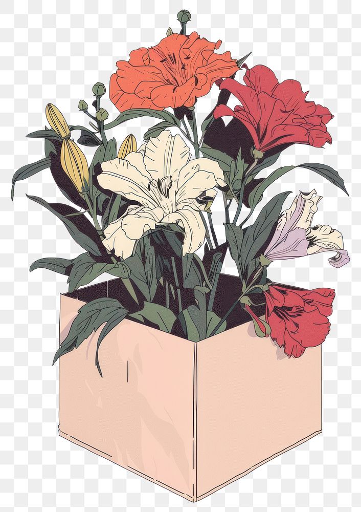 PNG Drawing flowers art plant vase.