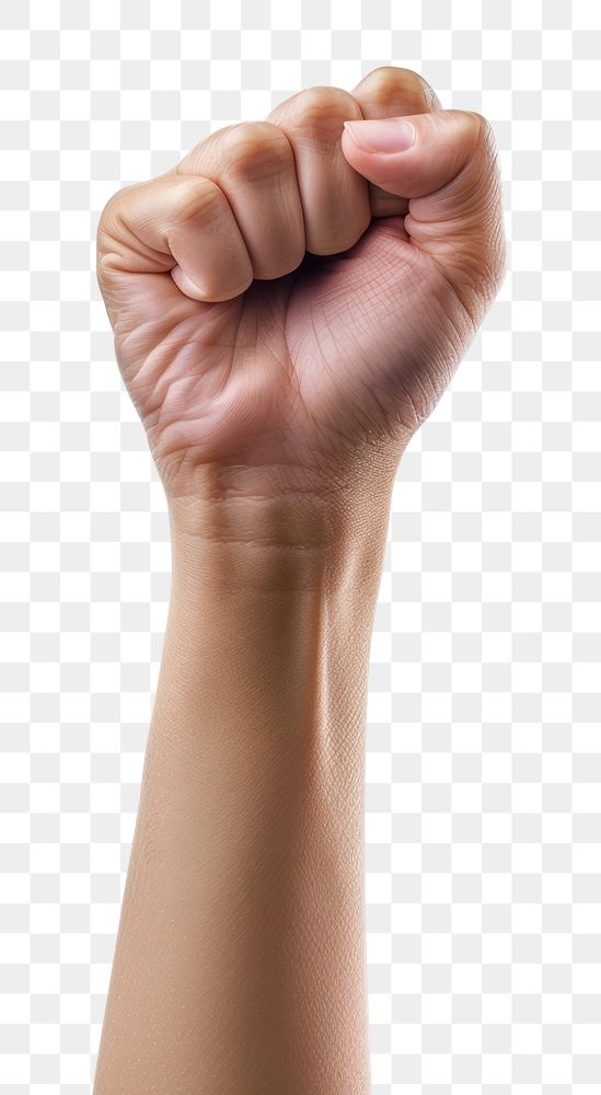 PNG A person raising a fist finger hand white background.