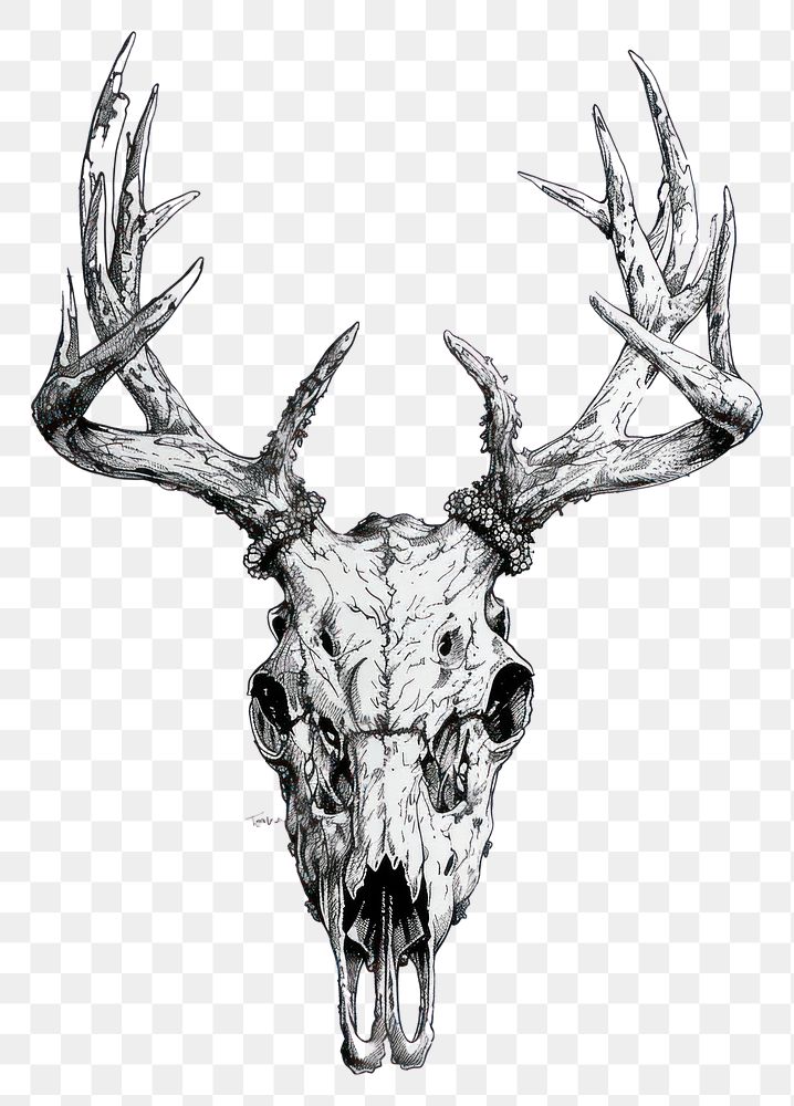 PNG Deer skull art wildlife drawing.
