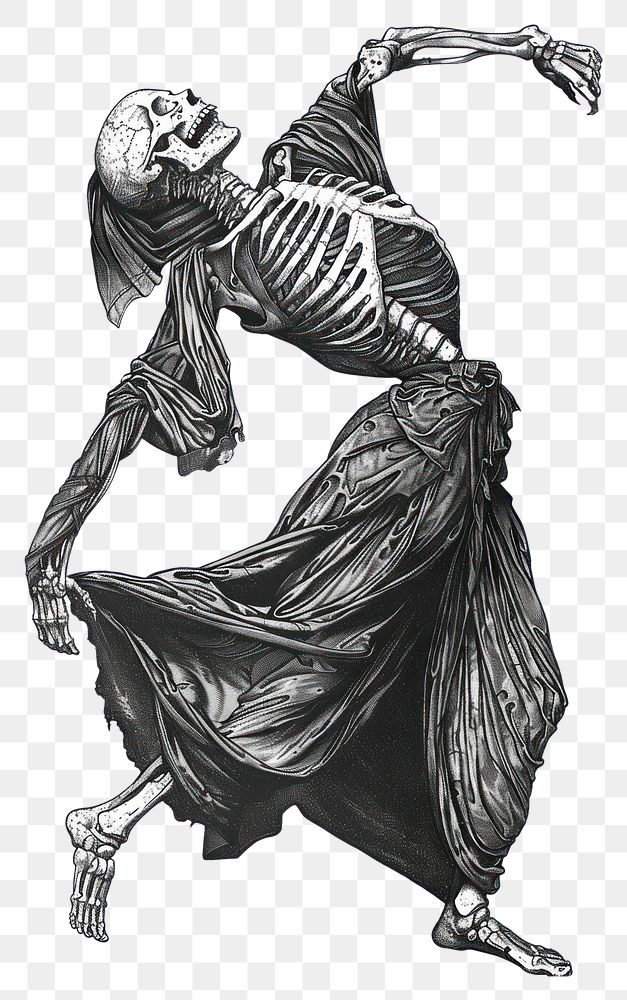 PNG Skeleton dancing monochrome creativity cartoon