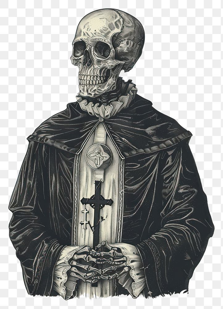 PNG Skeleton in priest outfit drawing sketch adult