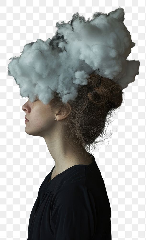 PNG Woman with cloud head portrait smoke photo.