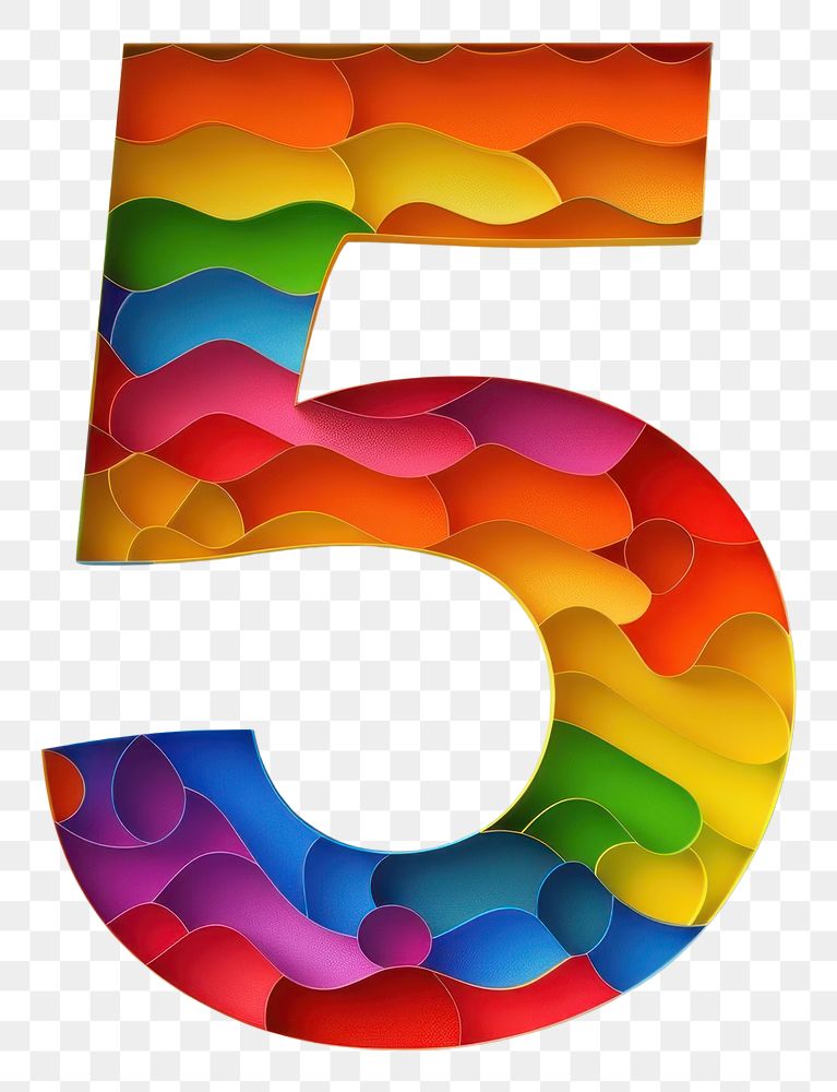 PNG Rainbow with number 5 symbol text.