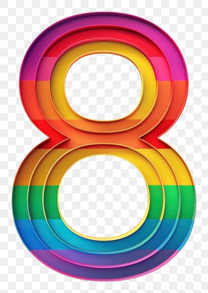 PNG Rainbow with number 8 symbol text disk.